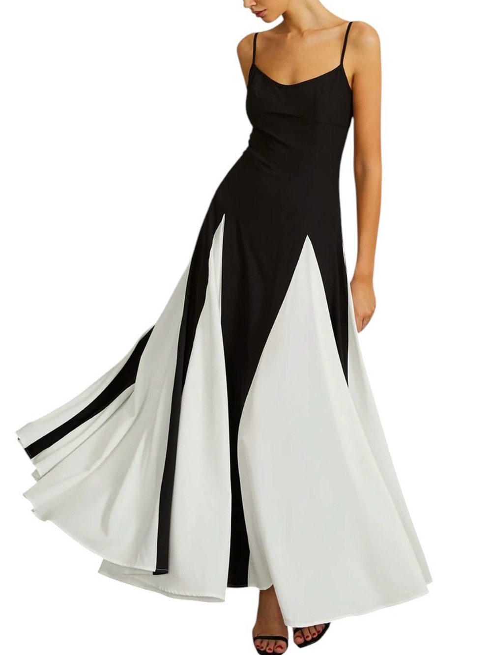 Commense Elegant Color Block Maxi Dress XL NWT Black White Spaghetti Strap